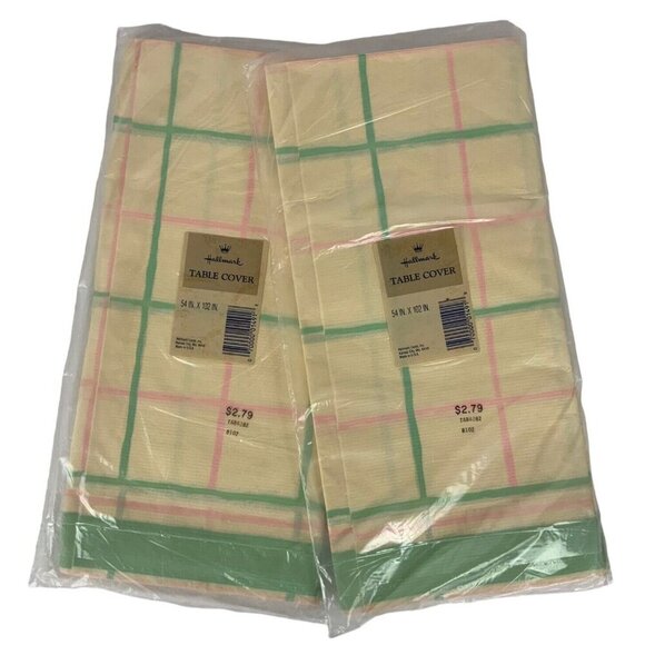 Hallmark Table Cover Set Of 2 Plaid 54x102 Pink Green - Picture 1 of 3